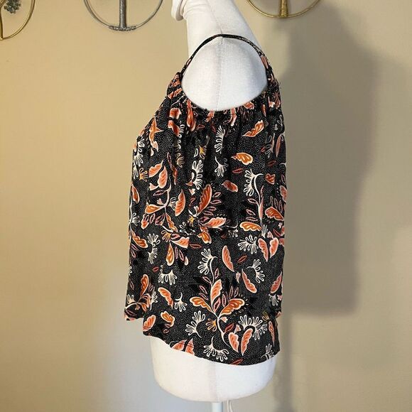 H&M Black Red Pink Off the Shoulder Leaf Print Top XS - Picture 4 of 9